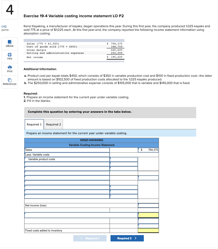 Solved 4 Exercise 19-4 Variable costing income statement LO | Chegg.com