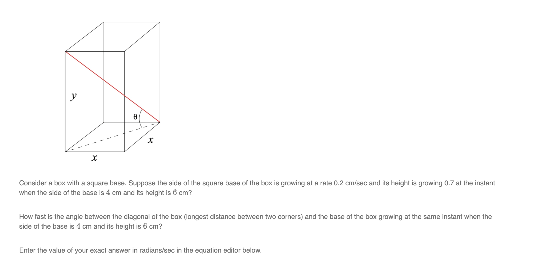 Solved у ө X х Consider a box with a square base. Suppose