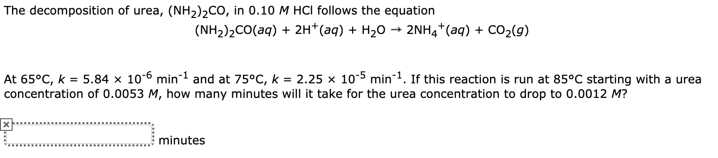 Solved The decomposition of urea, (NH2)2CO, in 0.10 M HCl | Chegg.com