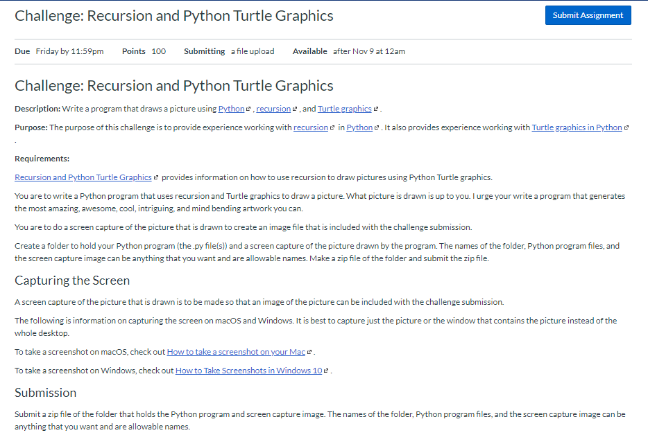 Solved Challenge: Recursion and Python Turtle Graphics | Chegg.com