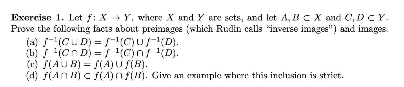 Solved Exercise 1. Let F:X→Y, Where X And Y Are Sets, And | Chegg.com