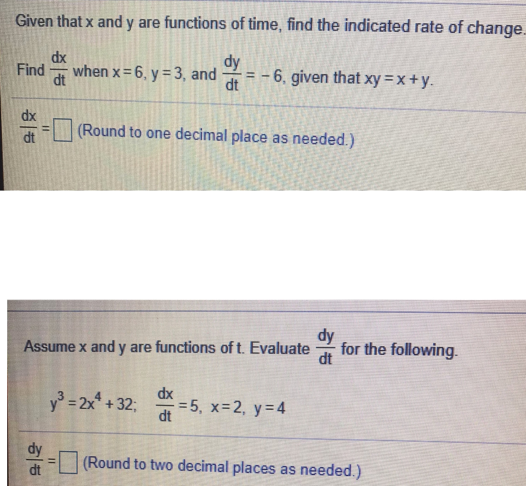 Solved Given that x and y are functions of time, find the