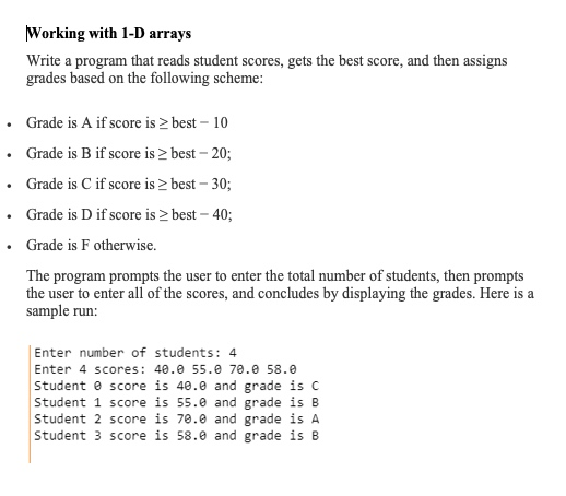 Solved Working with 1-D arrays Write a program that reads | Chegg.com