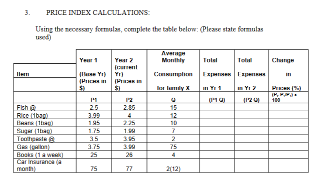 Solved 3. PRICE INDEX CALCULATIONS: Using The Necessary | Chegg.com