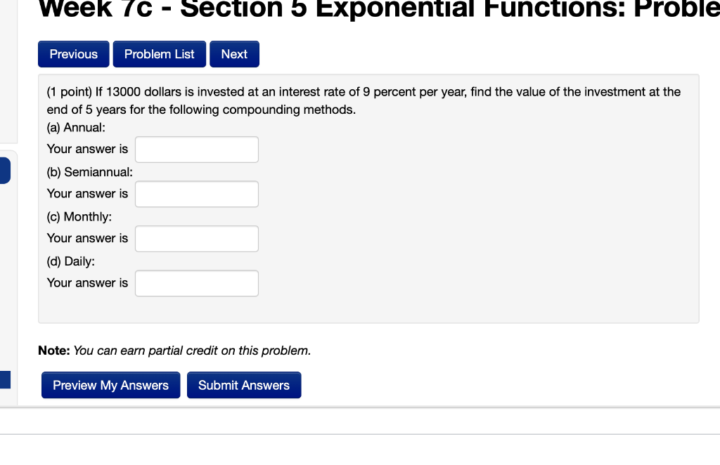 Solved Week 7c - Section 5 Exponential Functions: Proble | Chegg.com
