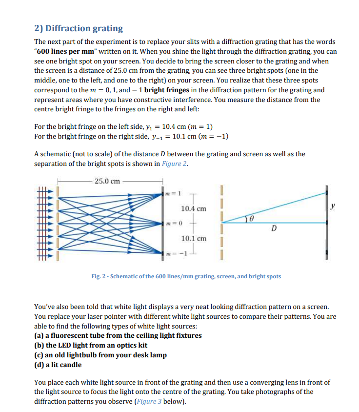 Solved 2) Diffraction grating 8 pts Calculation 2a: 2 pts | Chegg.com