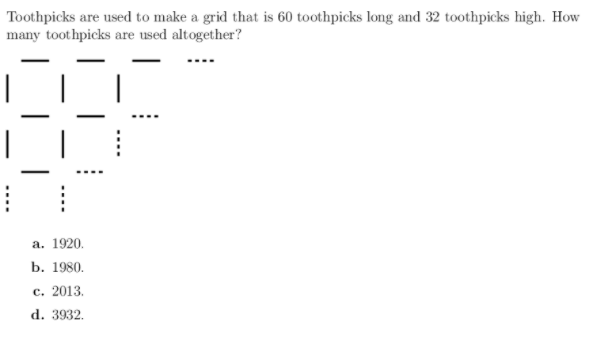Solved Toothpicks are used to make a grid that is 60 | Chegg.com