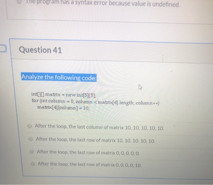 Solved program has a syntax error because value is | Chegg.com