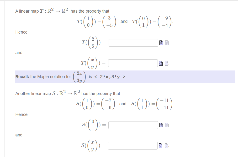 Solved A linear map T:R2→R2 has the property that T((10))= | Chegg.com