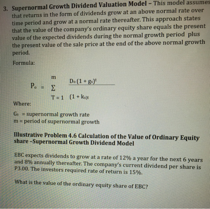 Solved Supernormal Growth Dividend Valuation Model This