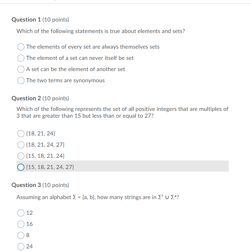 Solved Question 1 (10 points) Which of the following | Chegg.com