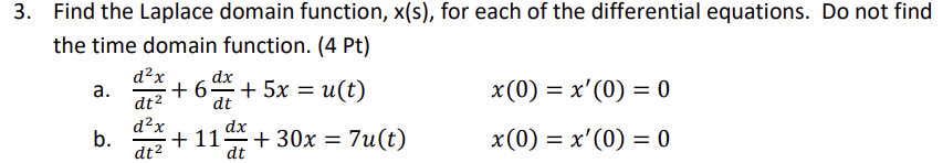 Solved 3. Find the Laplace domain function, x(s), for each | Chegg.com