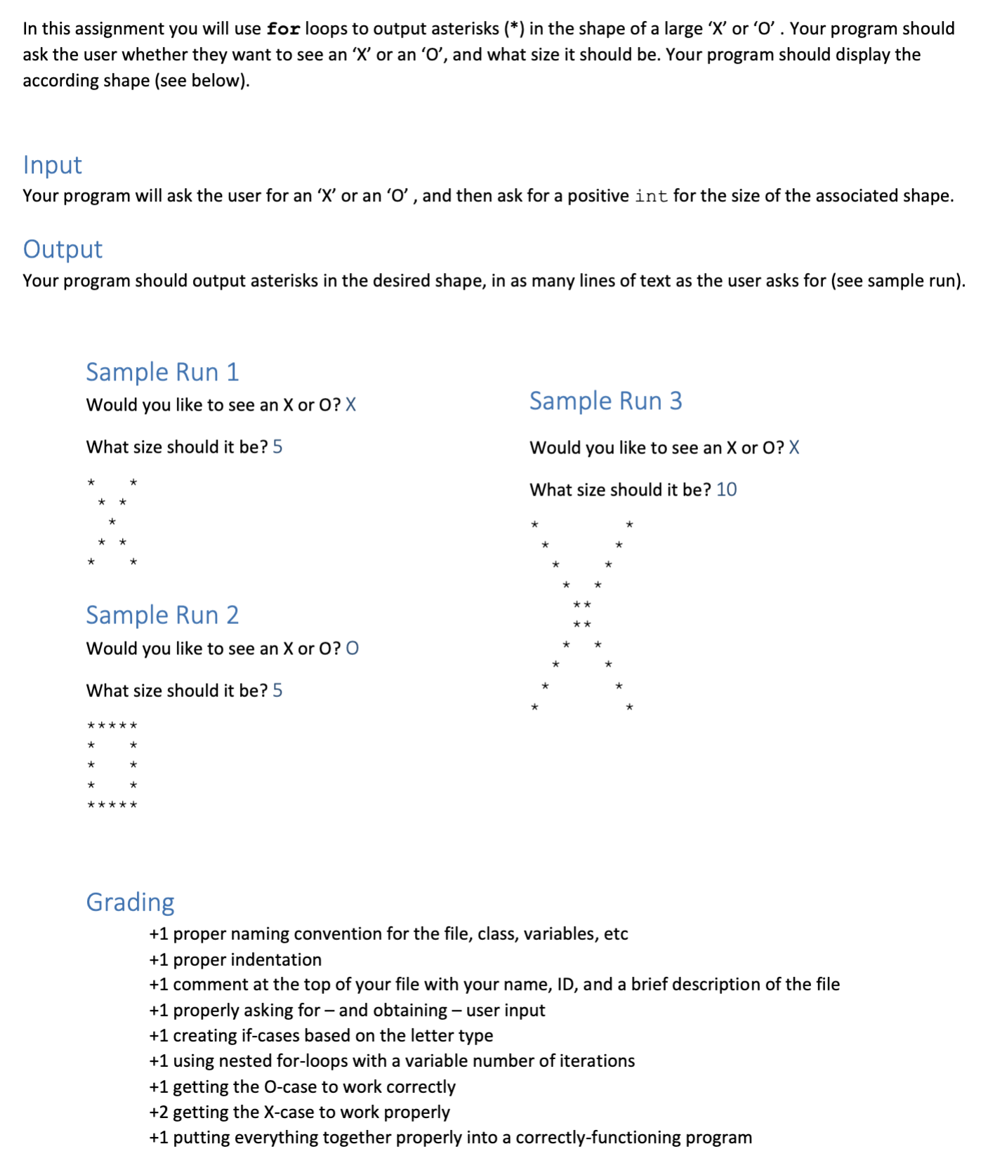 Solved In this assignment you will use for loops to output | Chegg.com
