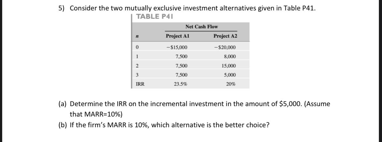 Solved 5 Consider The Two Mutually Exclusive Investment 2777