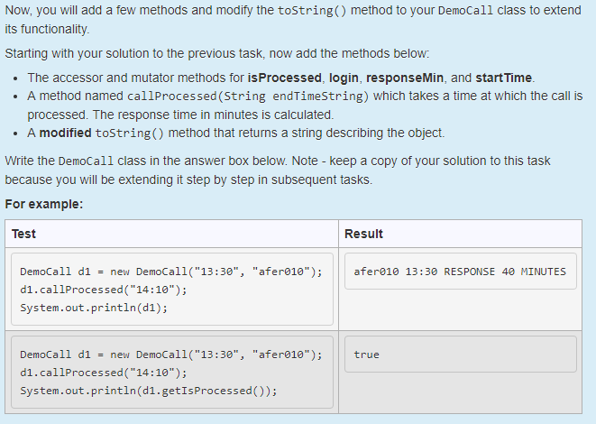 Solved Code from the previous task: public class DemoCall | Chegg.com
