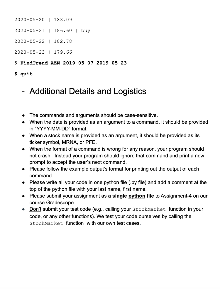 Solved You will write a program to model a series of stock | Chegg.com