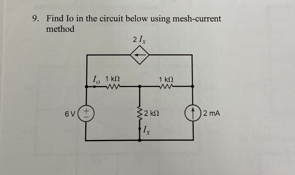Solved 9. Find Io in the circuit below using mesh-current | Chegg.com
