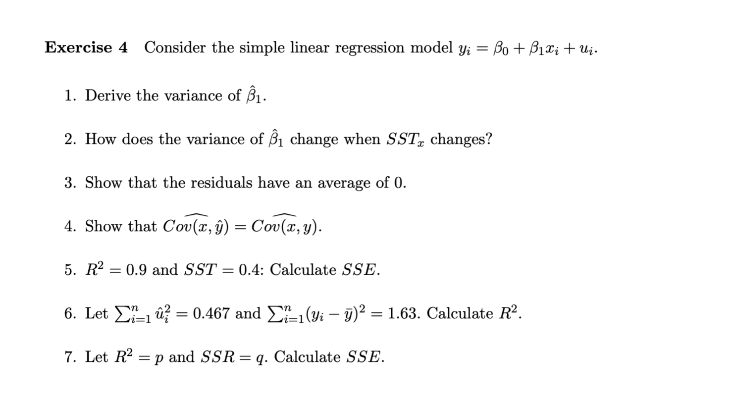 Solved Exercise 4 Consider the simple linear regression | Chegg.com