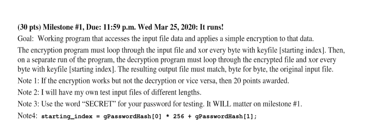 Solved (30 pts) Milestone #1, Due: 11:59 p.m. Wed Mar 25, | Chegg.com