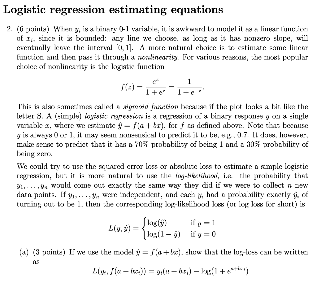 Logistic regression estimating equations 2. (6 | Chegg.com