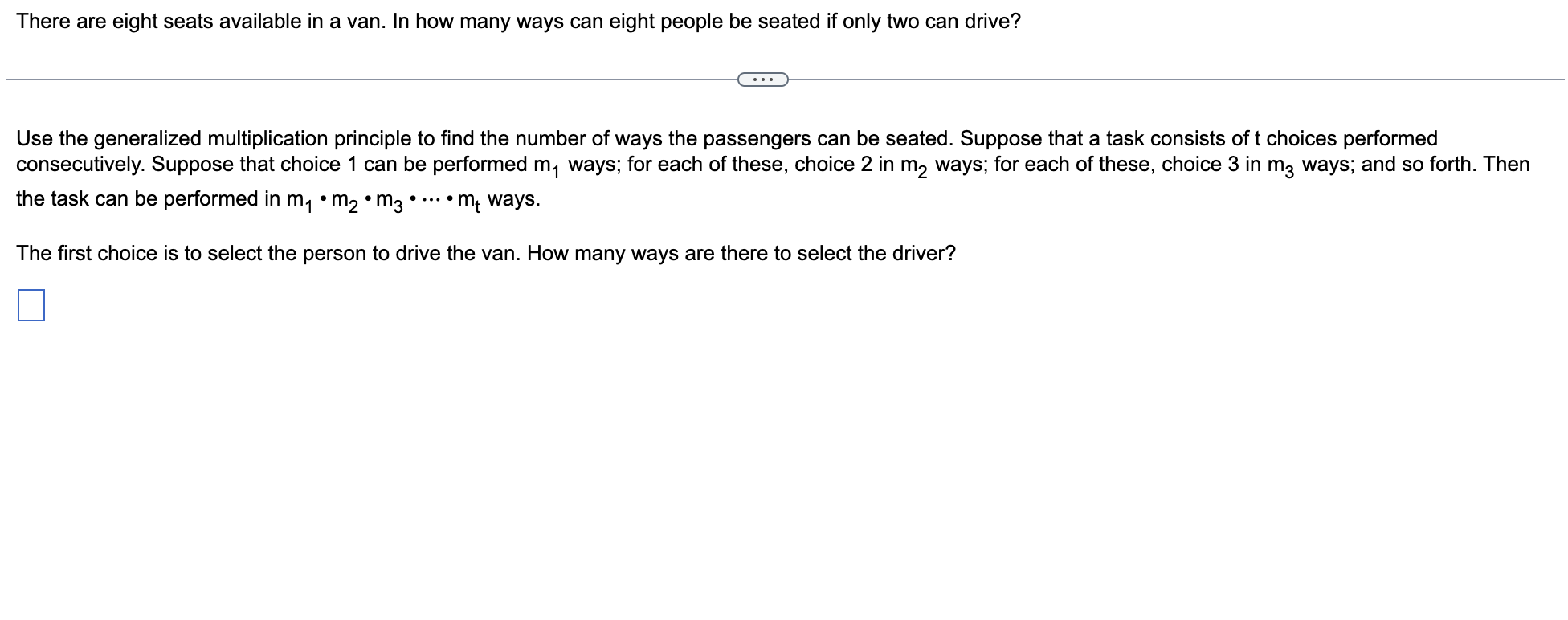 [Solved]: Use the generalized multiplication principle to