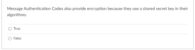 Solved Message Authentication Codes also provide encryption | Chegg.com