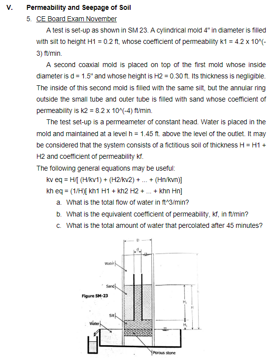 Solved V. Permeability And Seepage Of Soil 5. CE Board Exam | Chegg.com