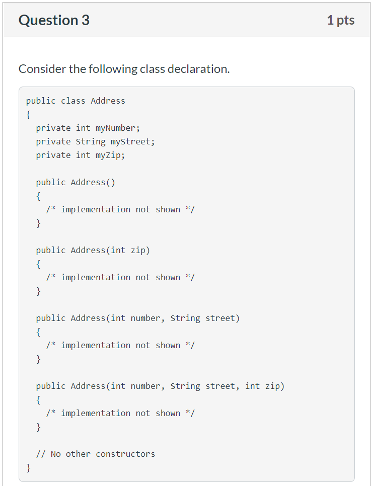 Solved Question 1 1 pts Write the header for the default | Chegg.com