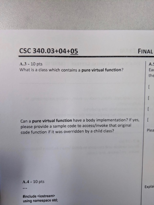 Solved CSC 340.03+04+05 FINAL A.3 10 pts What is a class | Chegg.com