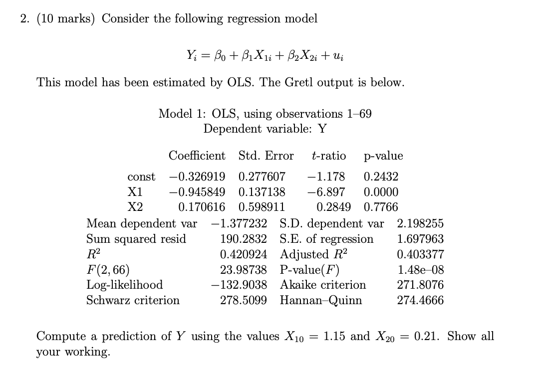 Solved 2. (10 Marks) Consider The Following Regression Model | Chegg.com