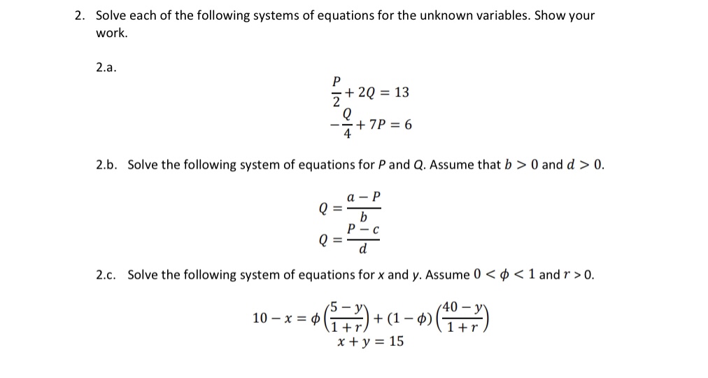 Solved Solve Each Of The Following Systems Of Equations For | Chegg.com