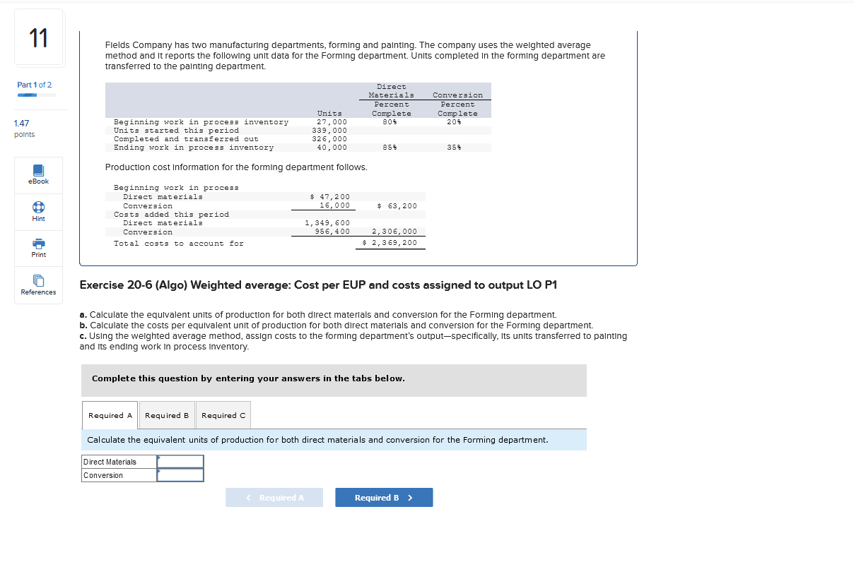 Solved 11 Fields Company has two manufacturing departments,