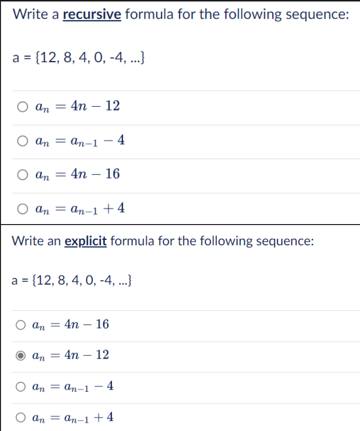 Solved Write a recursive formula for the following sequence: | Chegg.com