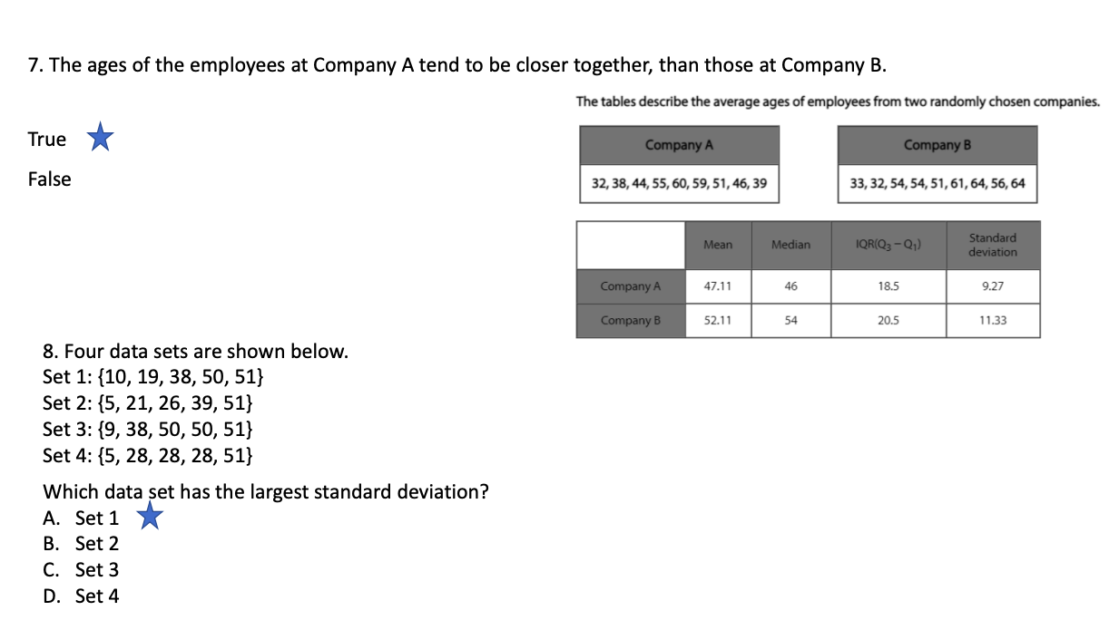 Solved 8. Four data sets are shown below. Set 1