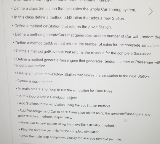 w e JUN TUNTUI. • Define a class Simulation that simulates the whole Car sharing system. . In this class define a method addS