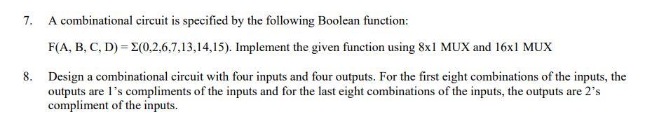 Solved 7. A Combinational Circuit Is Specified By The | Chegg.com