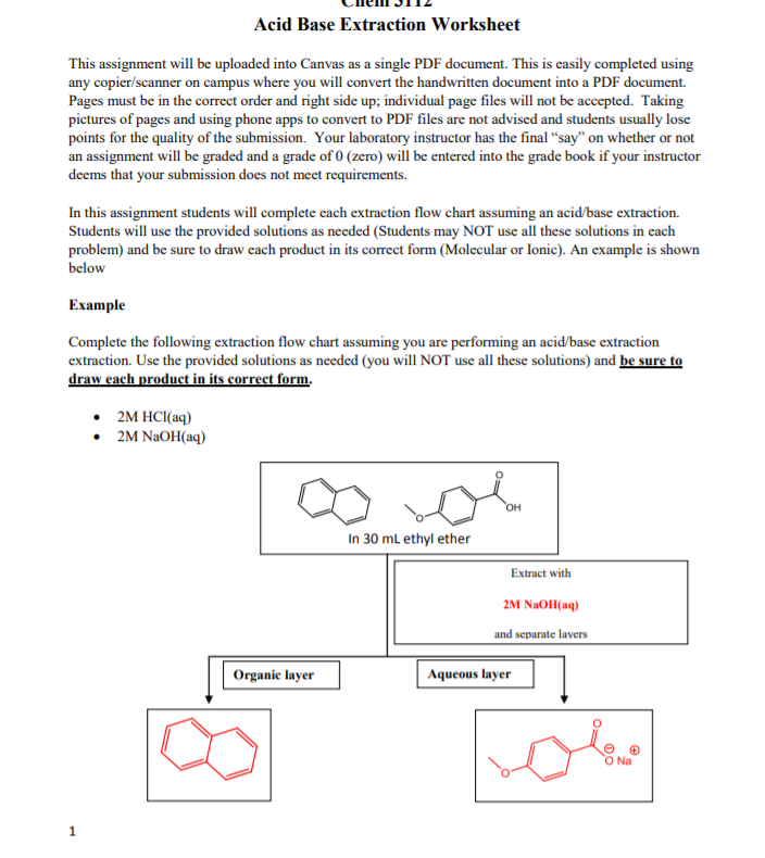 Solved Acid Base Extraction Worksheet This assignment will