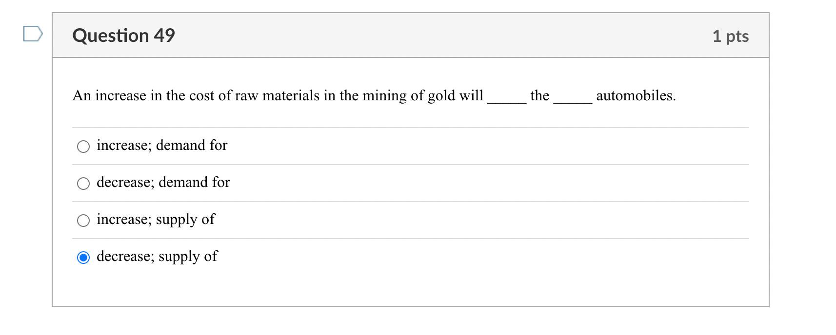 Solved An increase in the cost of raw materials in the | Chegg.com