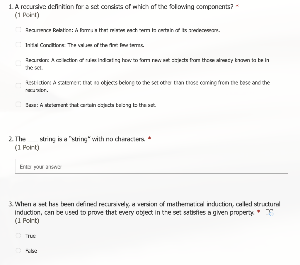 Solved 1. A Recursive Definition For A Set Consists Of Which | Chegg.com