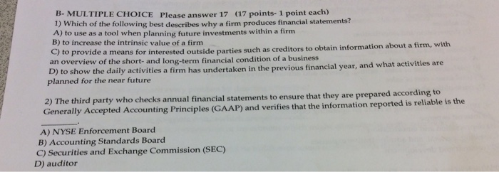 Solved B- MULTIPLE CHOICE Please answer 17 (17 points- 1 | Chegg.com