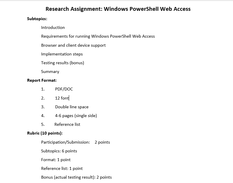Solved Research Assignment: Windows PowerShell Web Access | Chegg.com