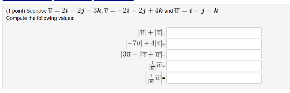 Solved 1 Point Suppose Uˉ2i−2j−3kvˉ−2i−2j4k And 5236