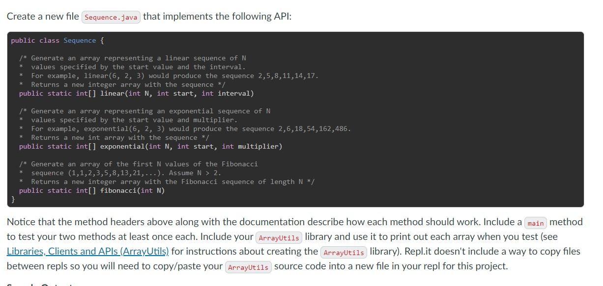Solved Create a new file Sequence.java that implements the | Chegg.com