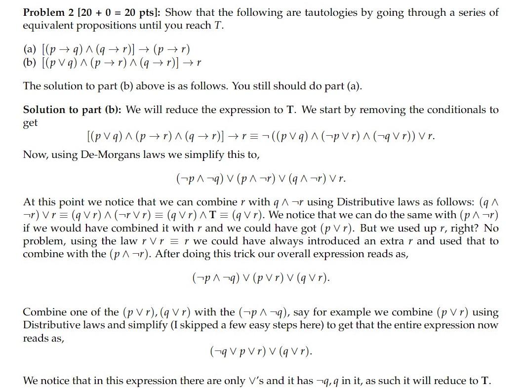 Solved Problem 2 [20 + 0 = 20 pts): Show that the following | Chegg.com