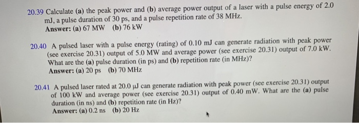 Solved 20.39 Calculate (a) the peak power and (b) average | Chegg.com