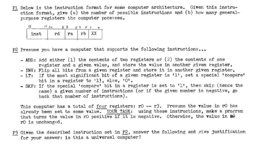 Solved P1 Below is the instruction format for some computer | Chegg.com