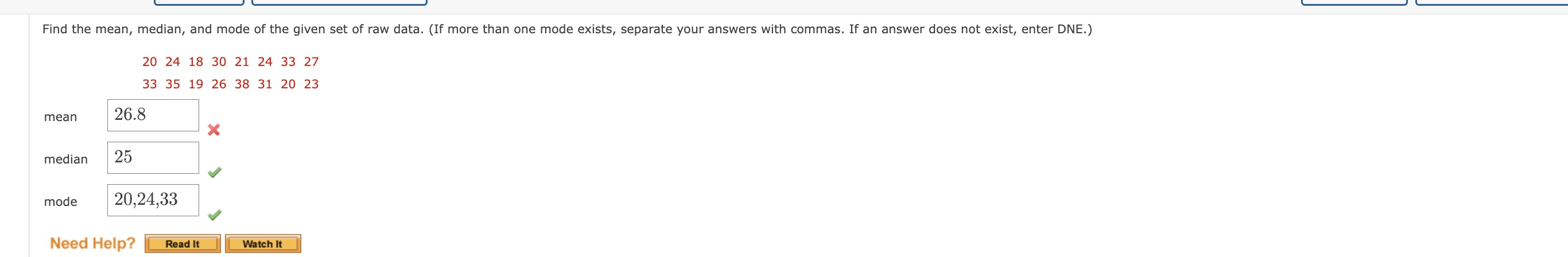 find the median and mode of a given data
