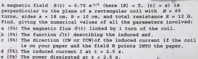 Solved |A magnetic field B (t) perpendicular to the plane of | Chegg.com