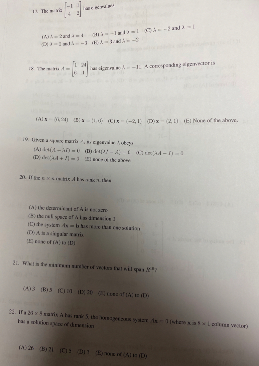 Solved (A) λ=2 and λ=4 (B) λ=−1 and λ=1 (C) λ=−2 and λ=1 (D) | Chegg.com