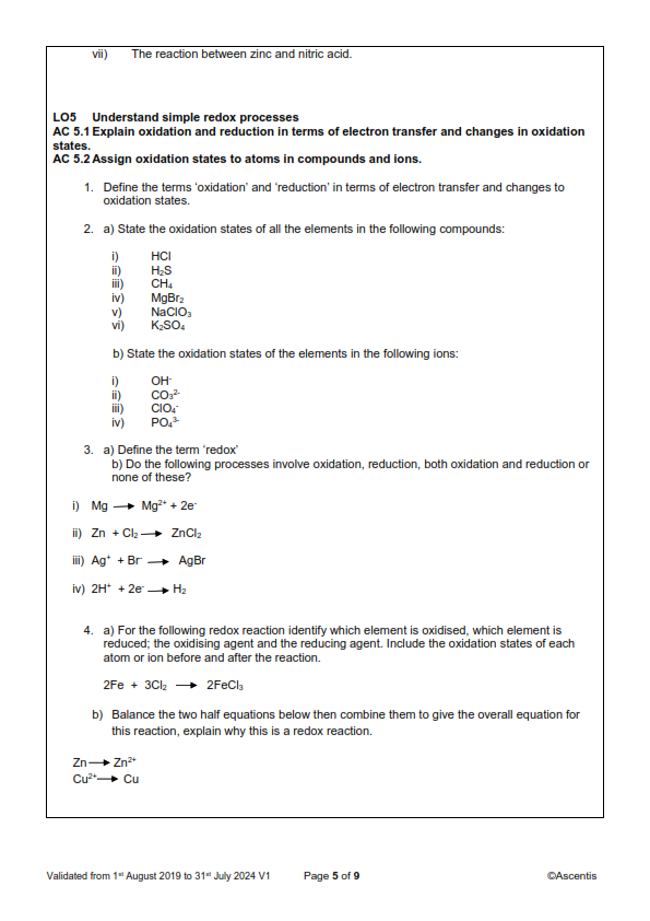 Solved vii) The reaction between zinc and nitric acid. L05